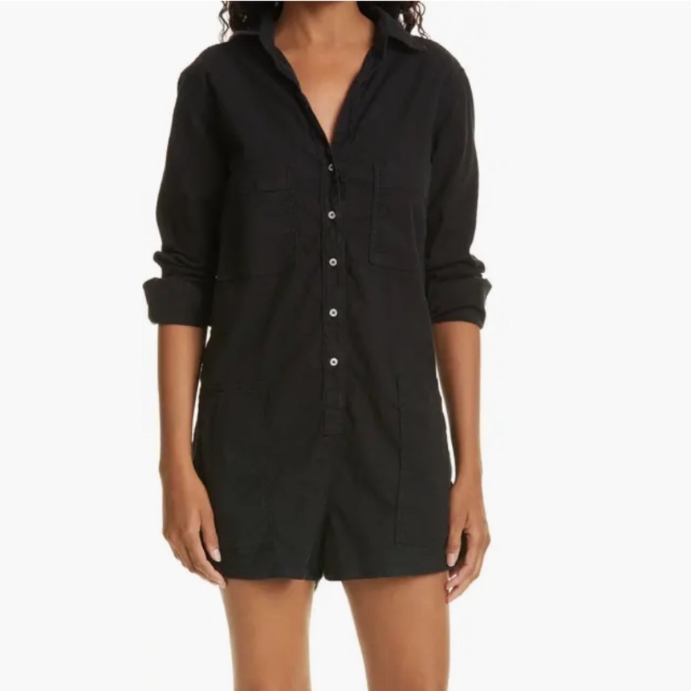 Nwt Frank & Eileen Ireland Romper Cotton Linen Long Sleeve Loose Black Xxs